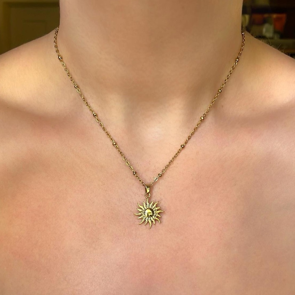 Gold Sun Beaded Chain Pendant Necklace